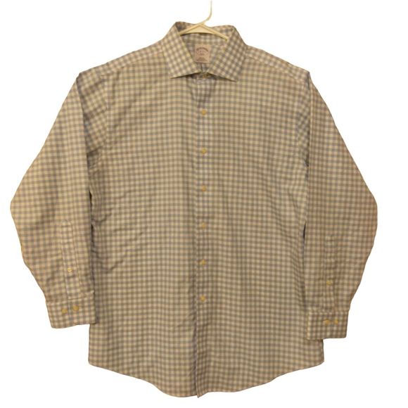 Brooks Brothers 346 dress shirt mens 16 2/3 blue white check slim fit button - Picture 1 of 8